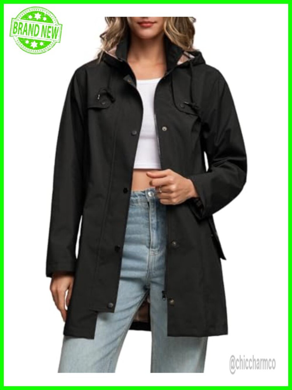 Women's Waterproof Lightweight Hooded Rain Jacket Long Lined Windbreaker